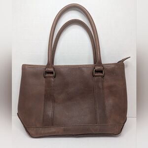 LL BEAN VINTAGE BROWN LEATHER SHOULDER TOTE MEDIUM SIZE DOUBLE HANDLE BAG 12X8